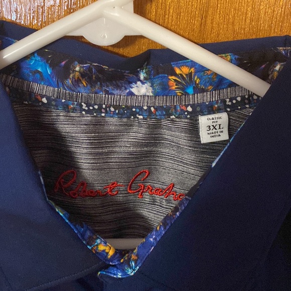 NWT Robert Graham Men’s Casual Button Down Shirt 3XL Dark Blue with Vibrant Cuff - Picture 2 of 6